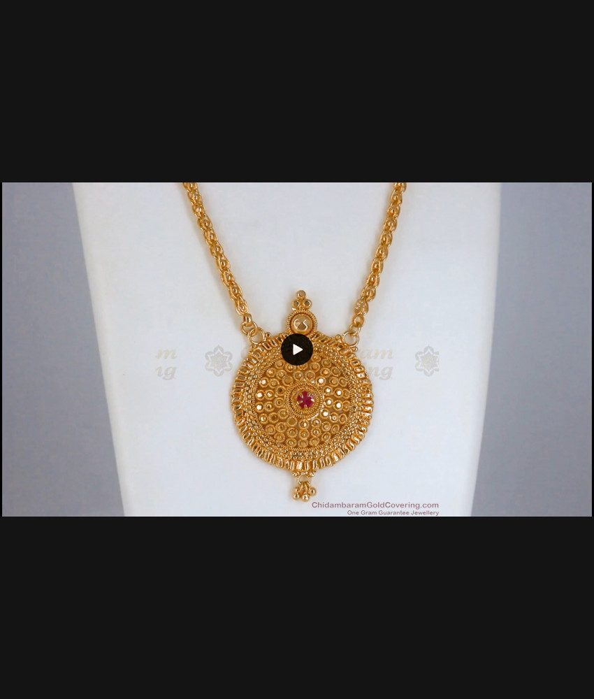 24 Inch Gold Plated Dollar Chain Ruby Stone Womens Fashion BGDR879