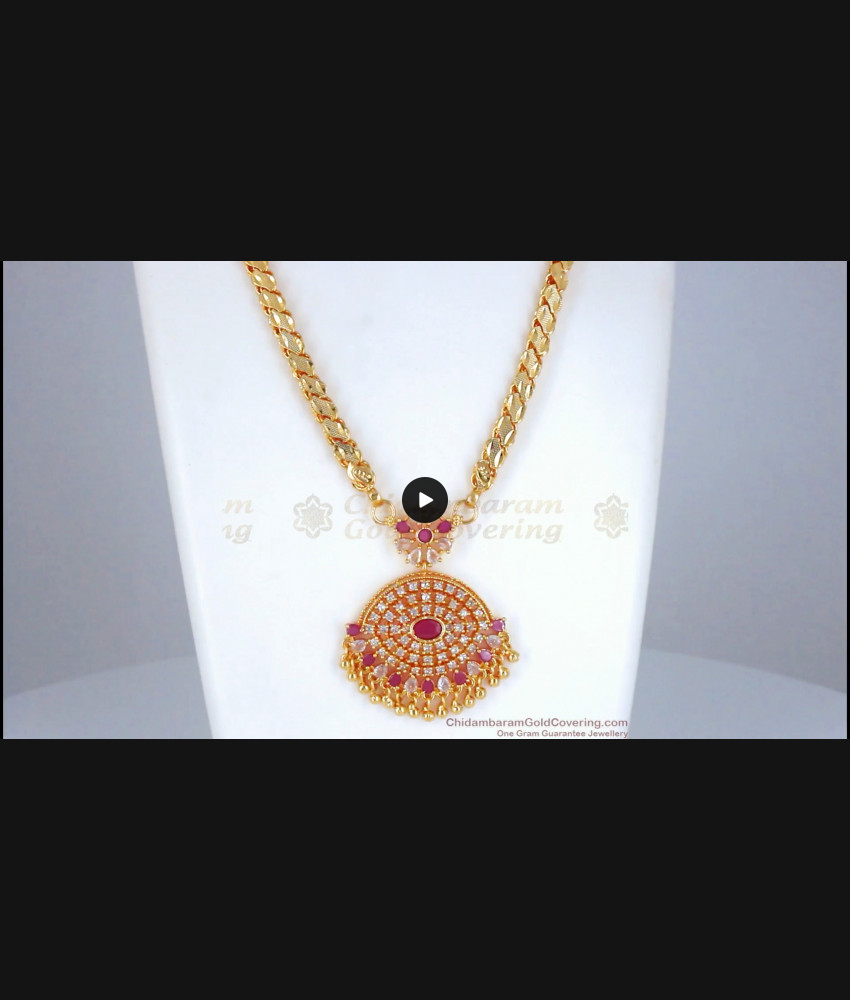 30 Inches Long Gorgeous Ruby White Stone Gold Dollar Chain Design For Women BGDR920