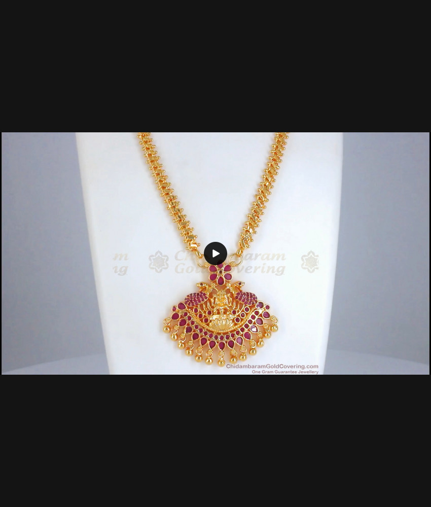 Gorgeous Gold Plated Pendent Chain Ruby Kemp Stone Lakshmi Design BGDR954