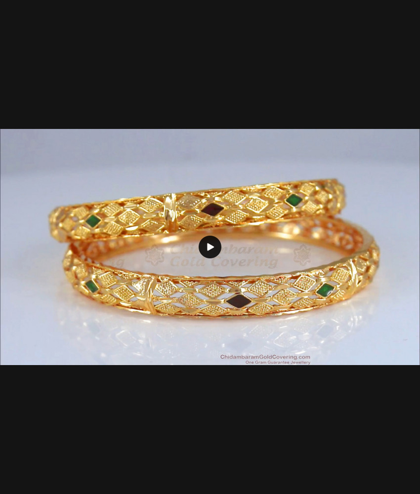 BR1371-2.4 Size One Gram Gold Plated Enamel Bangles Set Collections Online