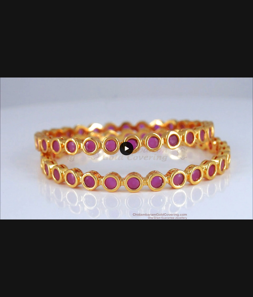 BR1375-2.4 Full Ruby Stone Trendy Impon Design Gold Bangle Collection First Quality