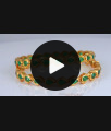 BR1394-2.4 Peacock Green Stone Gold Five Metal Bangles Party Wear Design