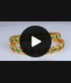 BR1394-2.8 Peacock Green Stone Gold Five Metal Bangles Party Wear Design