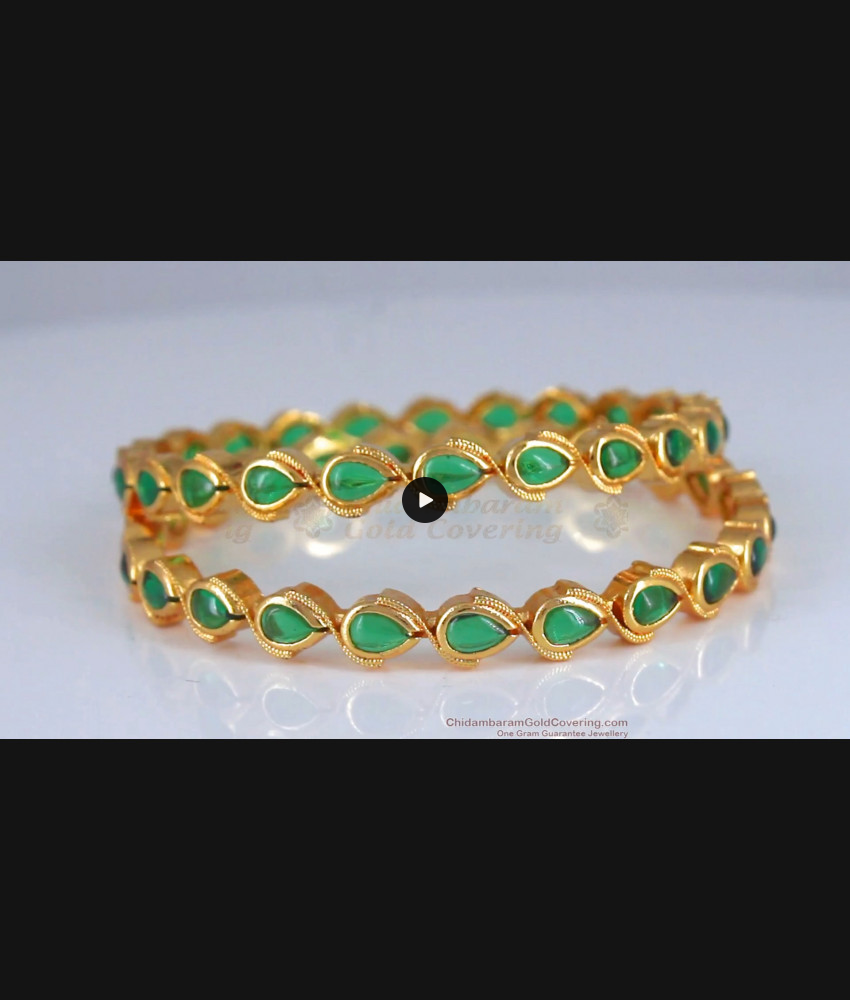 BR1394-2.8 Peacock Green Stone Gold Five Metal Bangles Party Wear Design