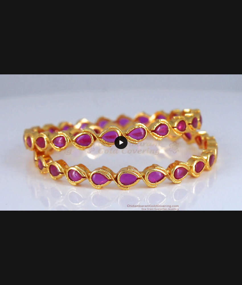 BR1395-2.8 Big Ruby Stone Trendy Design Gold Bangle Collection First Quality