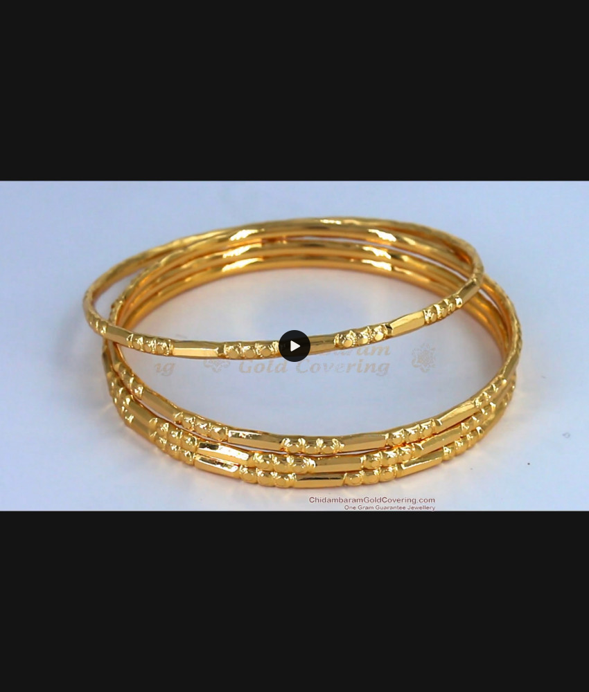 BR1455-2.10 Thin Gold Bangles Design Set Of Four Gold Plated Jewelry Daily Wear