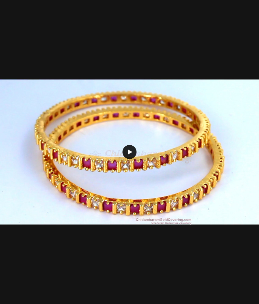 BR1470-2.6 Size Semi Precious Ruby White Stone Bangles For Women