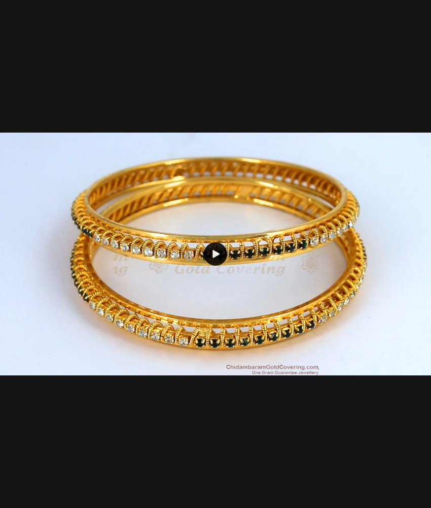 BR1472-2.8 Attractive Real Gold Bangles Full Sparkling AD Black And White Stone