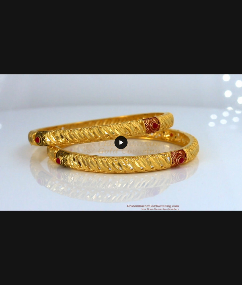 BR1535-2.4 Stunning Ruby Stone Enamel Gold Bangles Forming Collection