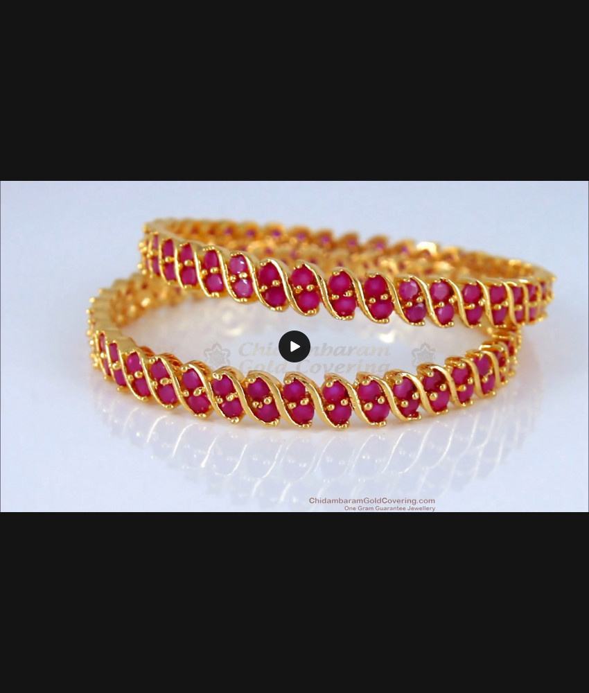 BR1601-2.6 Gorgeous Full Ruby Stone Gold Bangles Bridal Wear