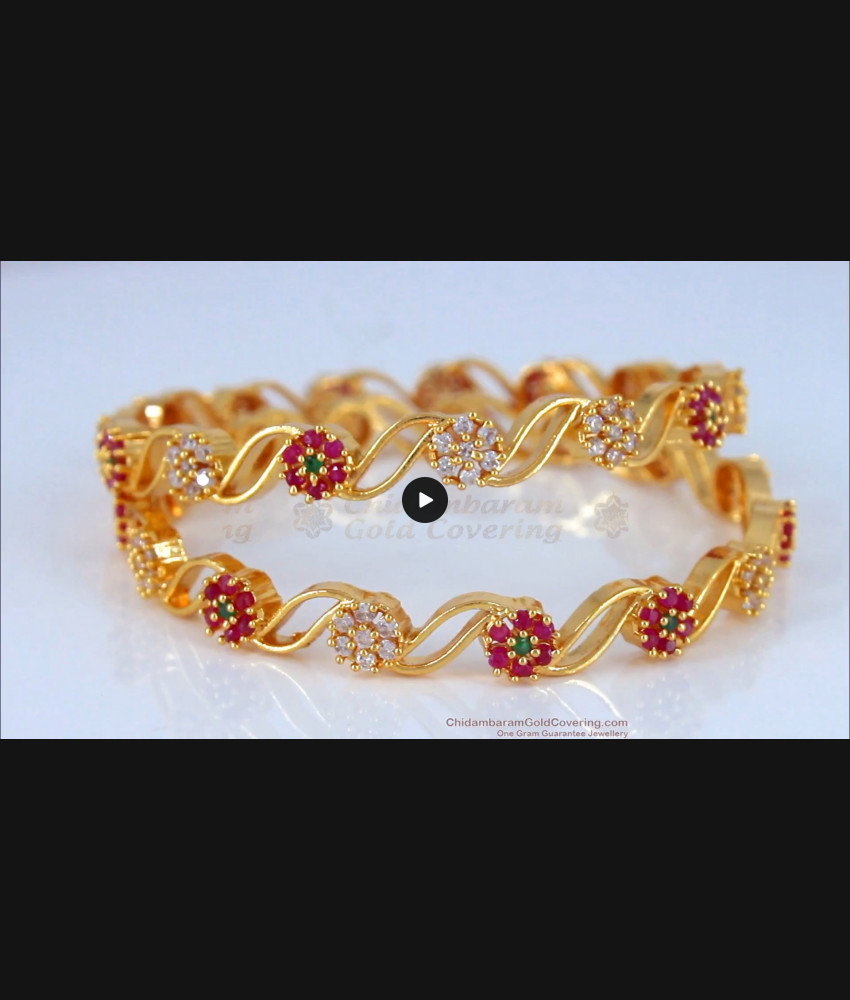 BR1602-2.4 Pretty MultiStone Latest Gold Bangle Collections Party Wear