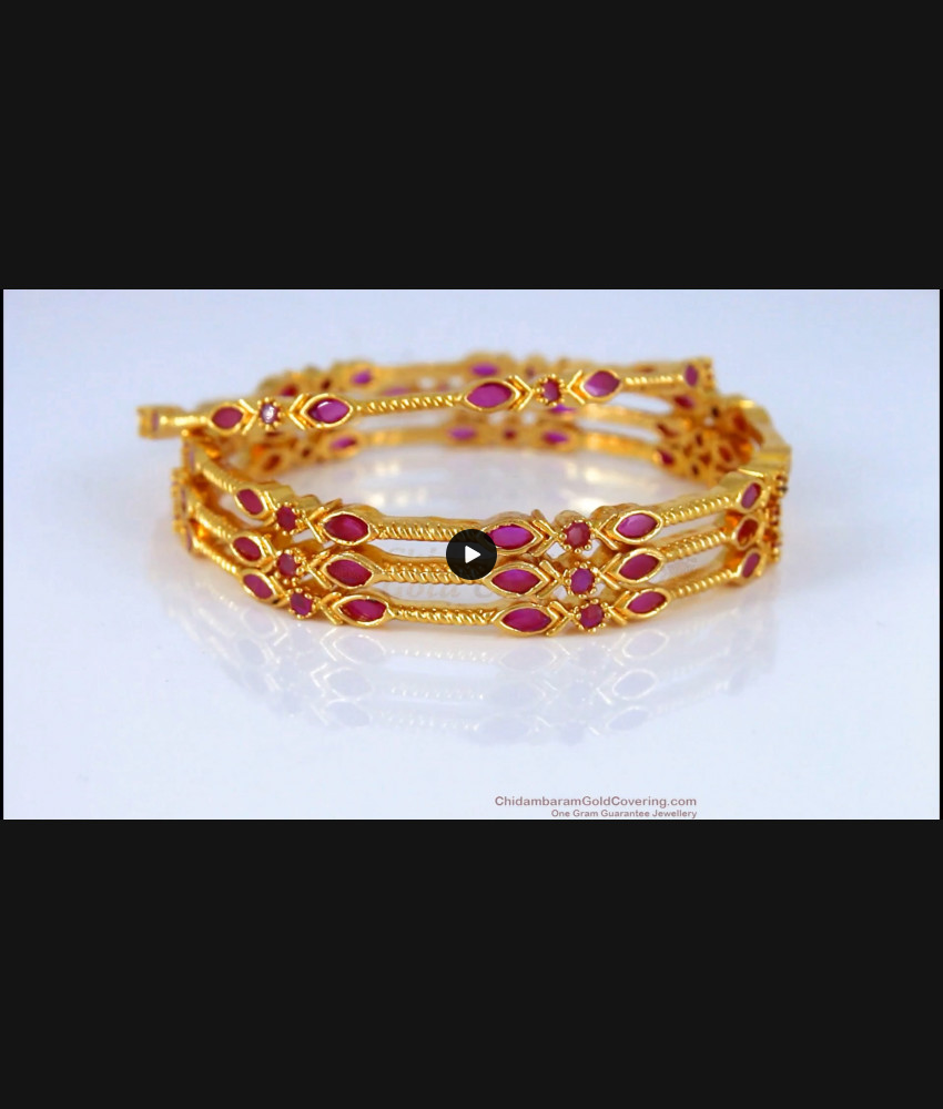 BR1607-2.6 Set of Four Ruby Stone Gold Bangles For Party Wear