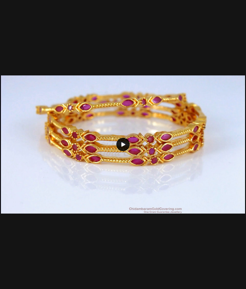BR1607-2.6 Set of Four Ruby Stone Gold Bangles For Party Wear BR1607-2.6 Set of Four Ruby Stone Gold Bangles For Party Wear