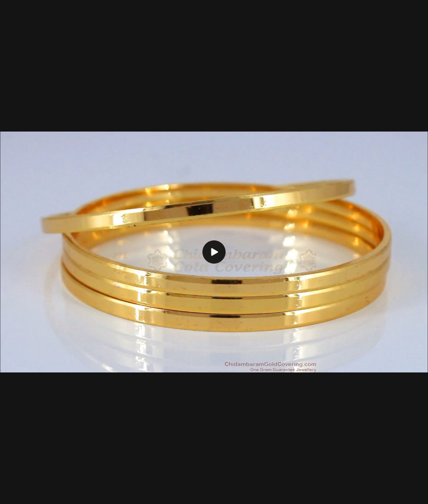 BR1609-2.6 Simple Plain Gold Plated Set Of Four Bangles For Daily Wear