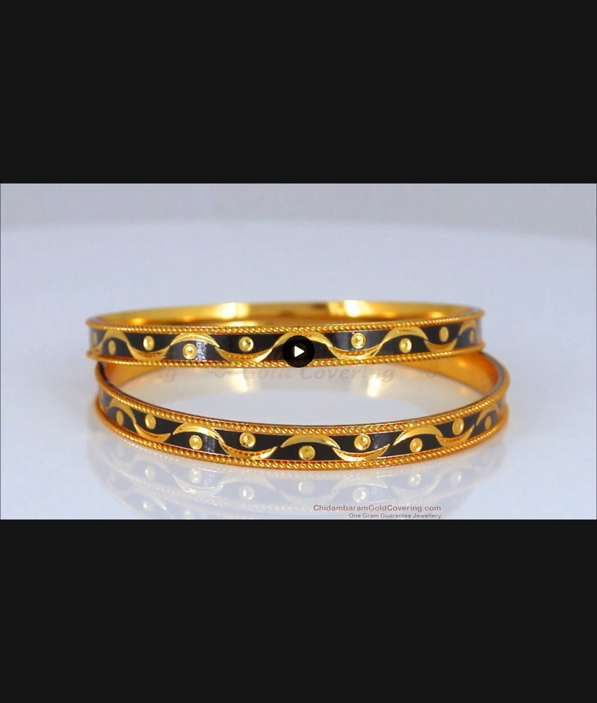 BR1621-2.10 Latest Black Enamel Gold Bangle Collections For Women 