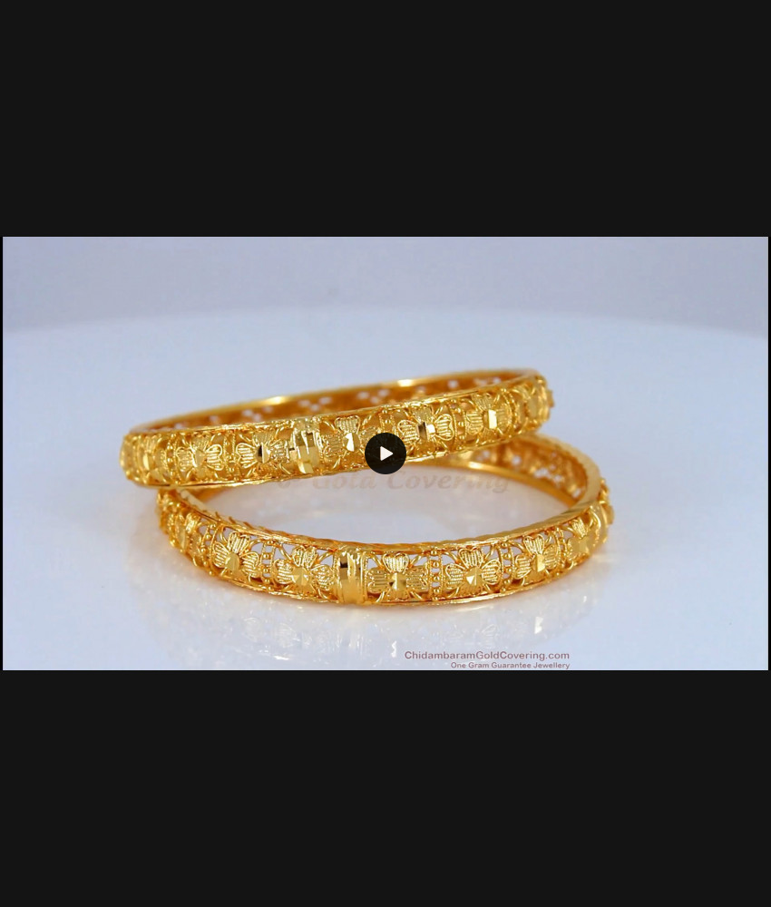 BR1652-2.4 Flower Pattern Gold Plated Bangles Daily Wear Collections 