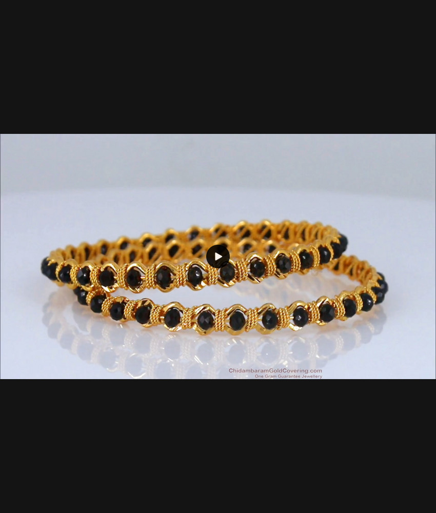 BR1656-2.10 Black Beads Gold Imitation Bangles For Ladies