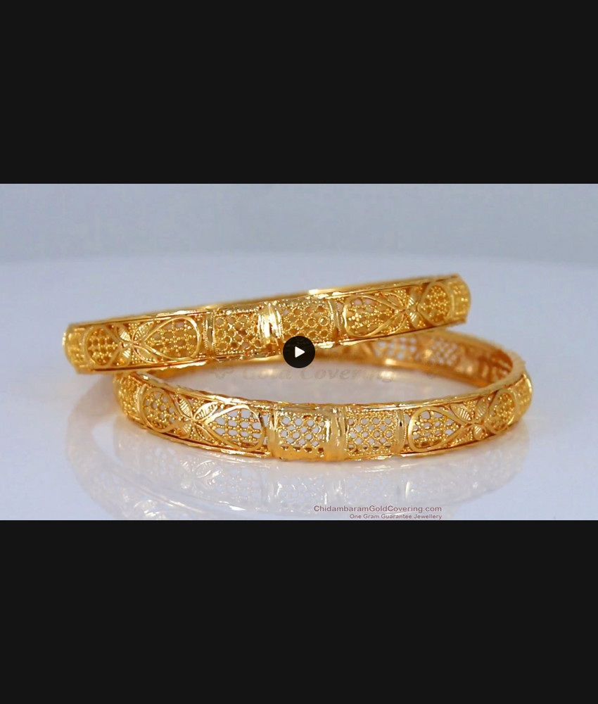 BR1662-2.4 Flower Design Gold Imitation Bangles From Chidambaram Gold Covering