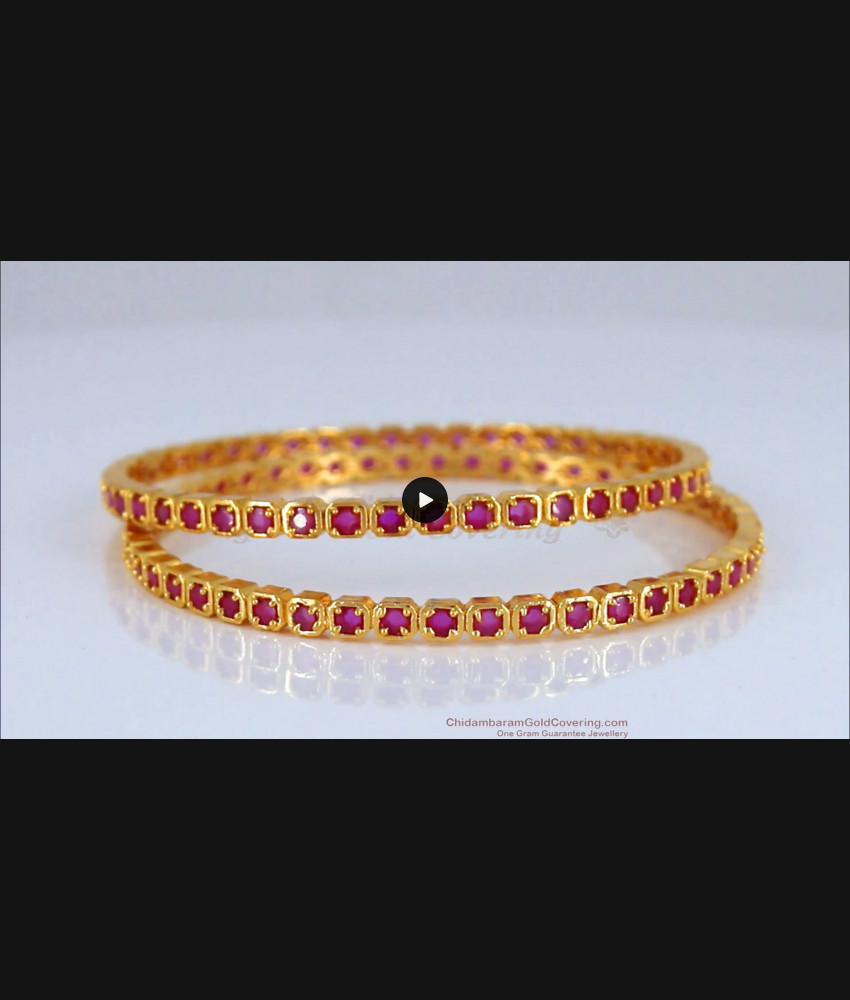 BR1677-2.10 Square Ruby Stone Trendy Impon Design Gold Bangle Collection First Quality