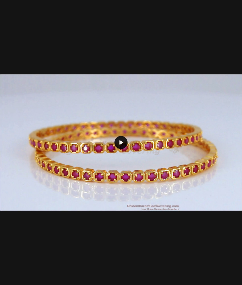 BR1677-2.6 Square Ruby Stone Trendy Impon Design Gold Bangle Collection First Quality