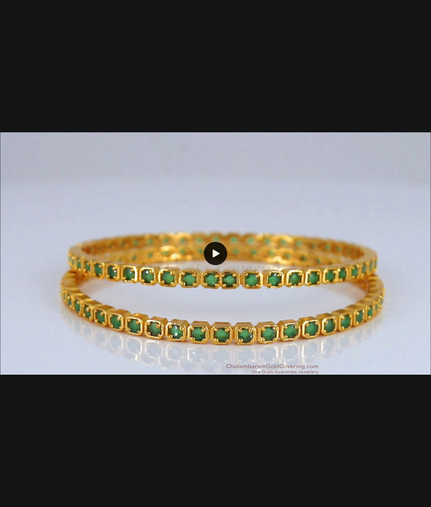 BR1678-2.4 Square Emerald Green Stone Trendy Impon Design Gold Bangle Collection First Quality
