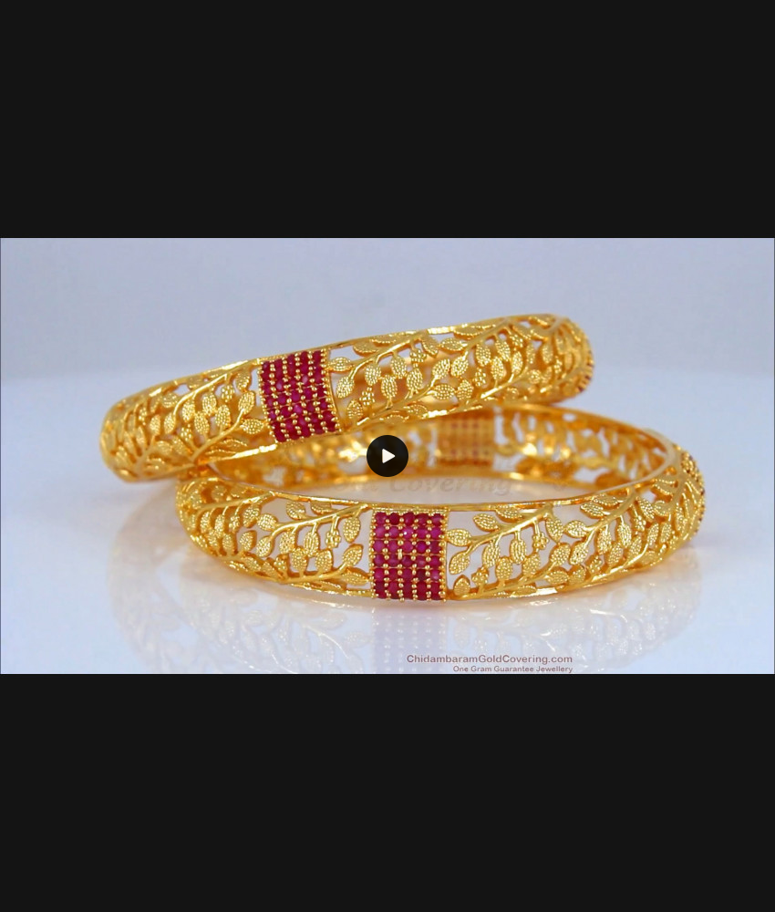 BR1683-2.8 Amazing Broad Enamel Forming Gold Kada Bangles With Ruby Stones