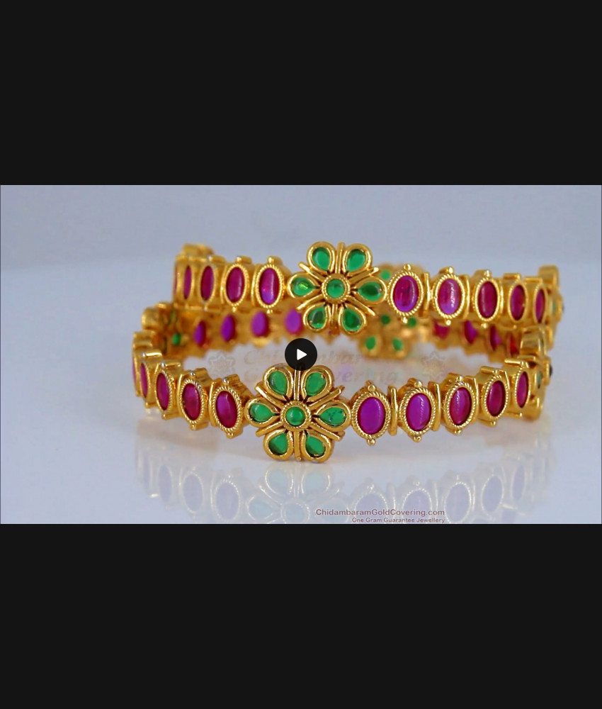 BR1684-2.6 Premium Kemp Stone Ruby Emerald Gold Bangles Collections Bridal Jewelry