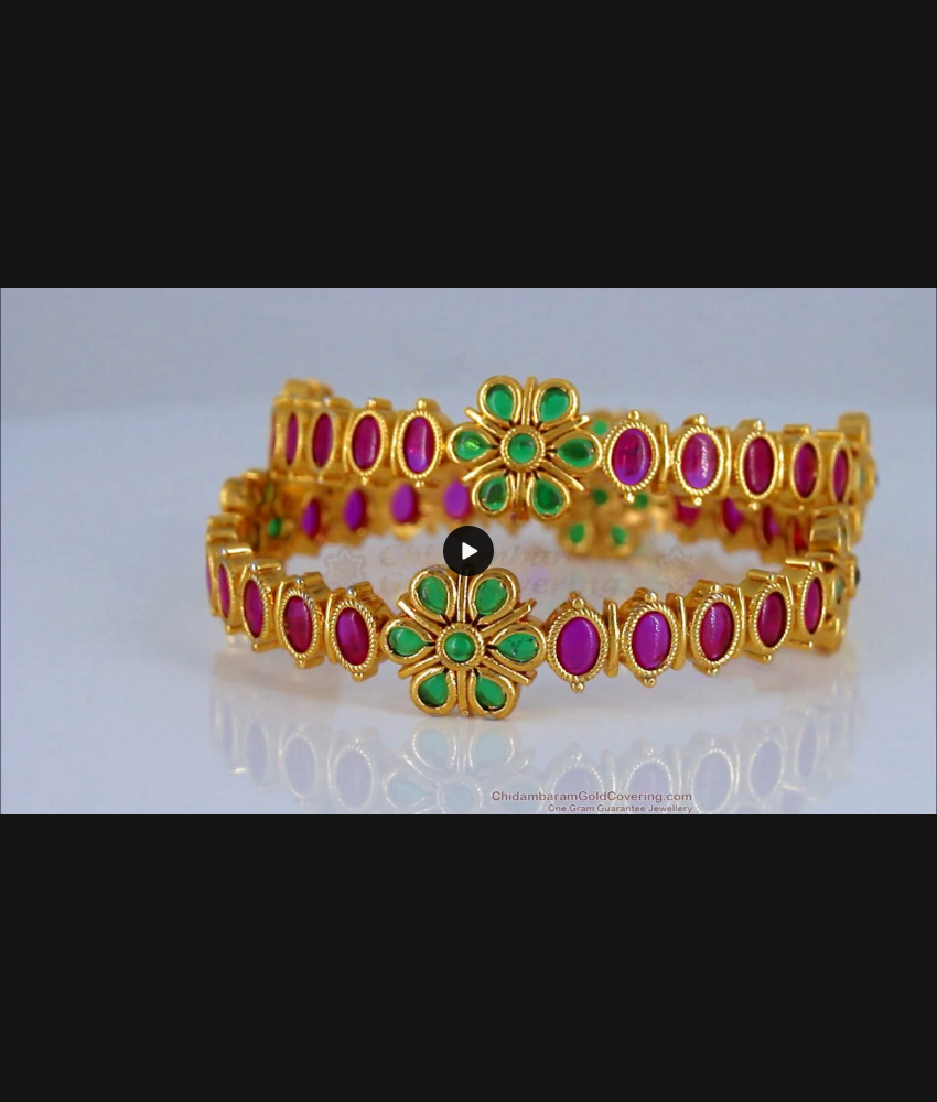 BR1684-2.4 Premium Kemp Stone Ruby Emerald Gold Bangles Collections Bridal Jewelry