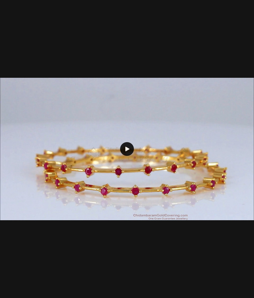 BR1707-2.8 Glimmering Ruby Stone Thin Gold Plated Bangles