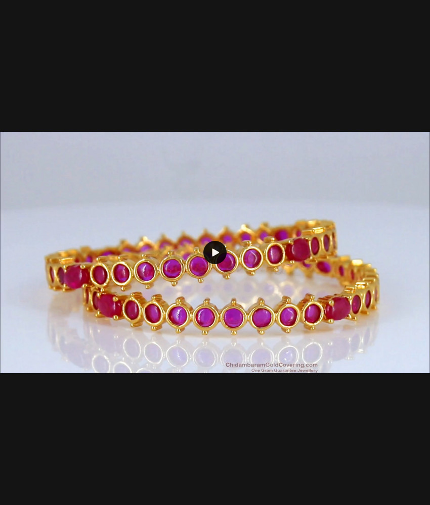 BR1710-2.4 Gold Plated Ruby Stone Bridal Bangles For Online Shopping