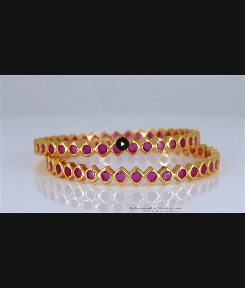 BR1711-2.4 Full Ruby Stone Impon Design Gold Bangle Collection First Quality