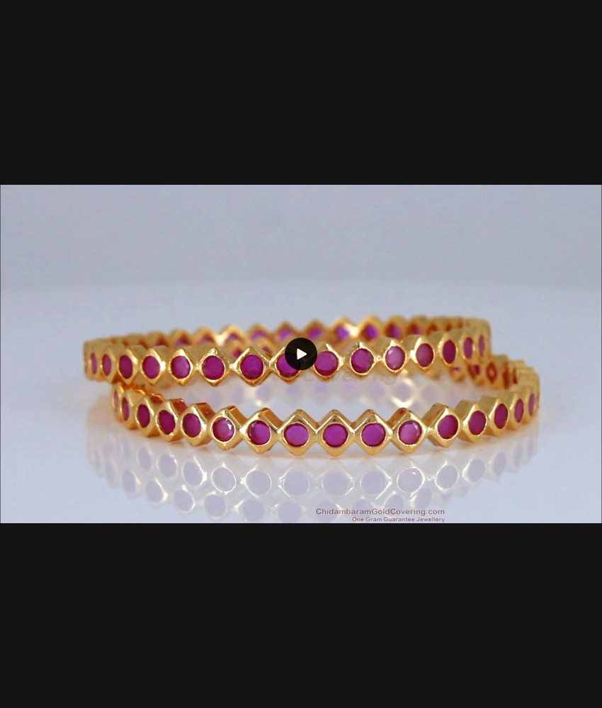 BR1711-2.6 Full Ruby Stone Impon Design Gold Bangle Collection First Quality