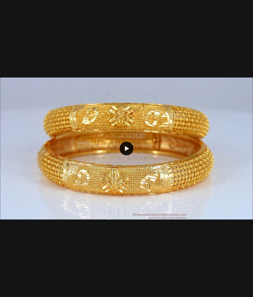 BR1764-2.8 Gold Kada Bangle Collections Handmade Floral Design