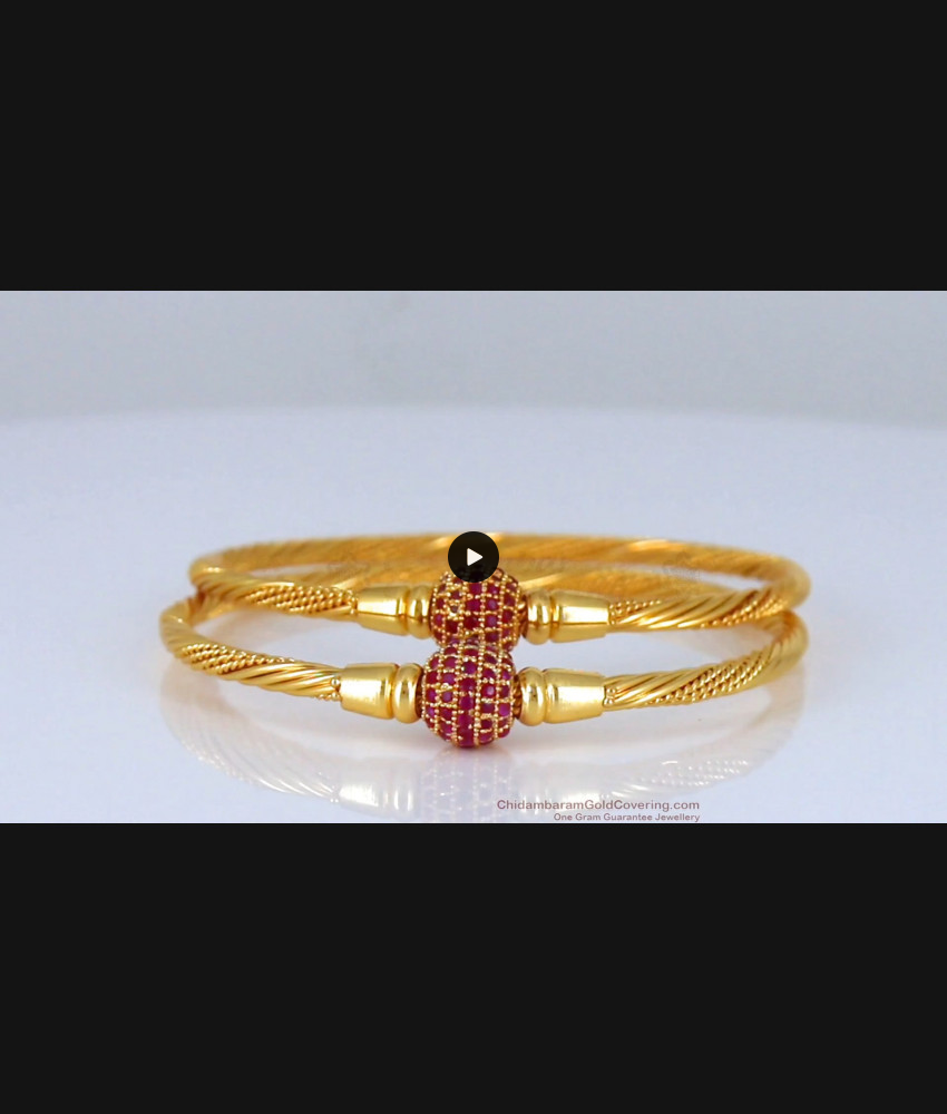 BR1770-2.8 Ruby Stone Ball Design Gold Bangle Womens Office Wear