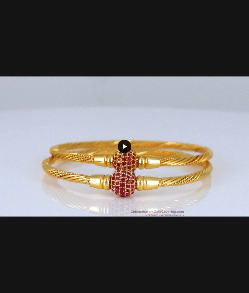 BR1770-2.4 Ruby Stone Ball Design Gold Bangle Womens Office Wear