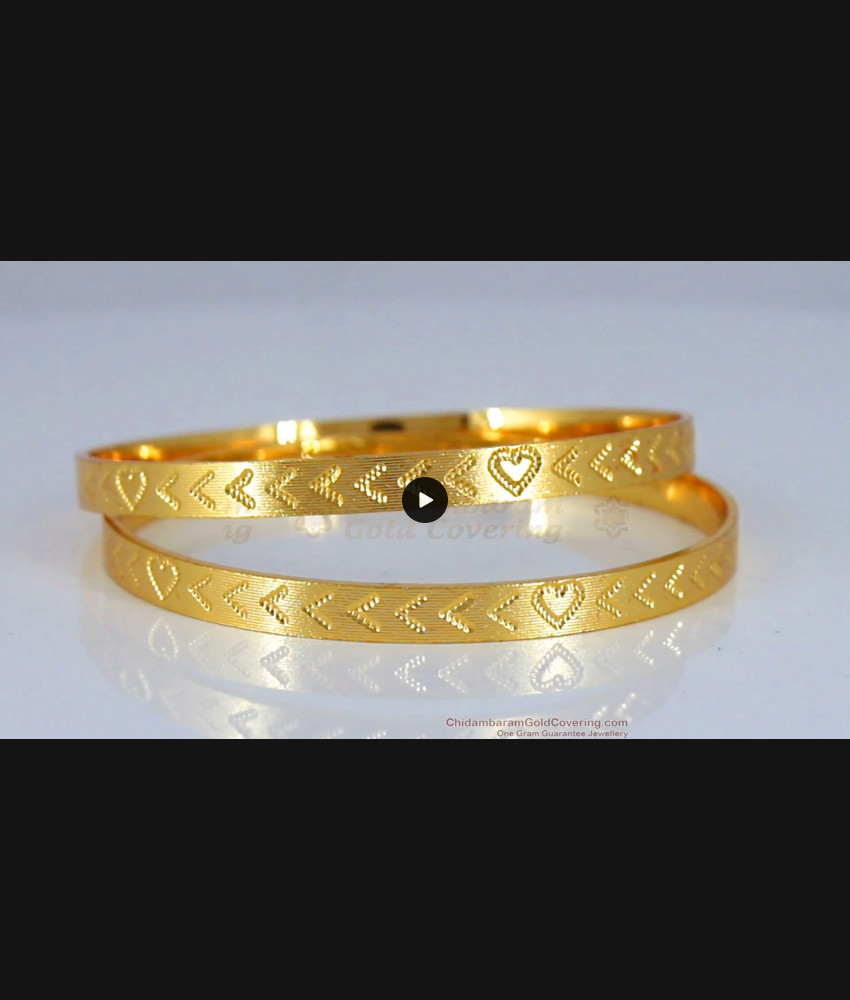 BR1785-2.10 Simple Heart Plain Design Gold Bangle Daily Wear