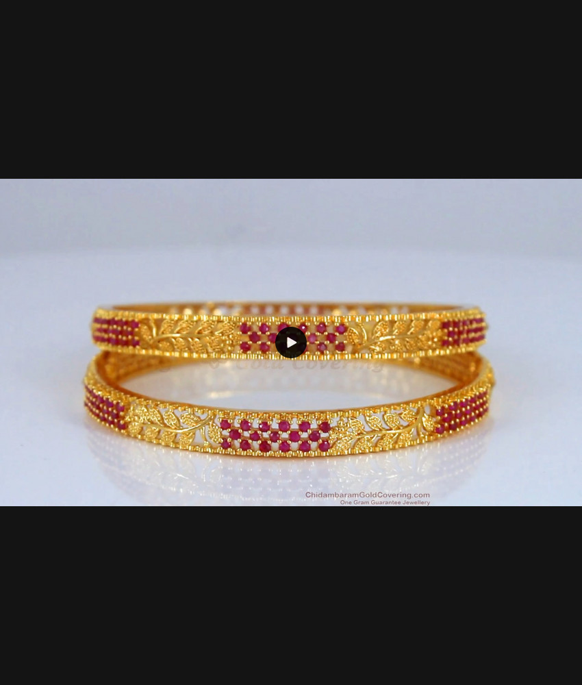 BR1790-2.6 Modern Ruby Stone Bangle Design One Gram Gold Jewelry