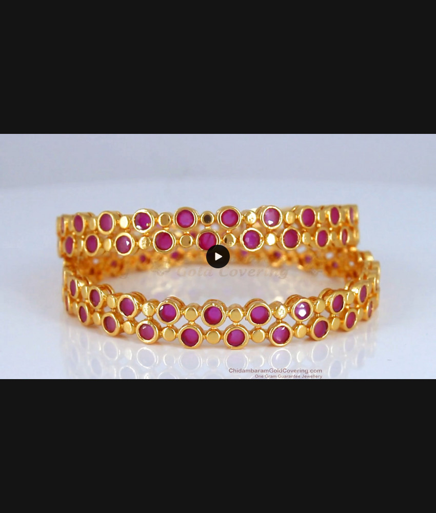 BR1791-2.10 Royal Ruby Kemp Stone Gold Bangle Party Wear 