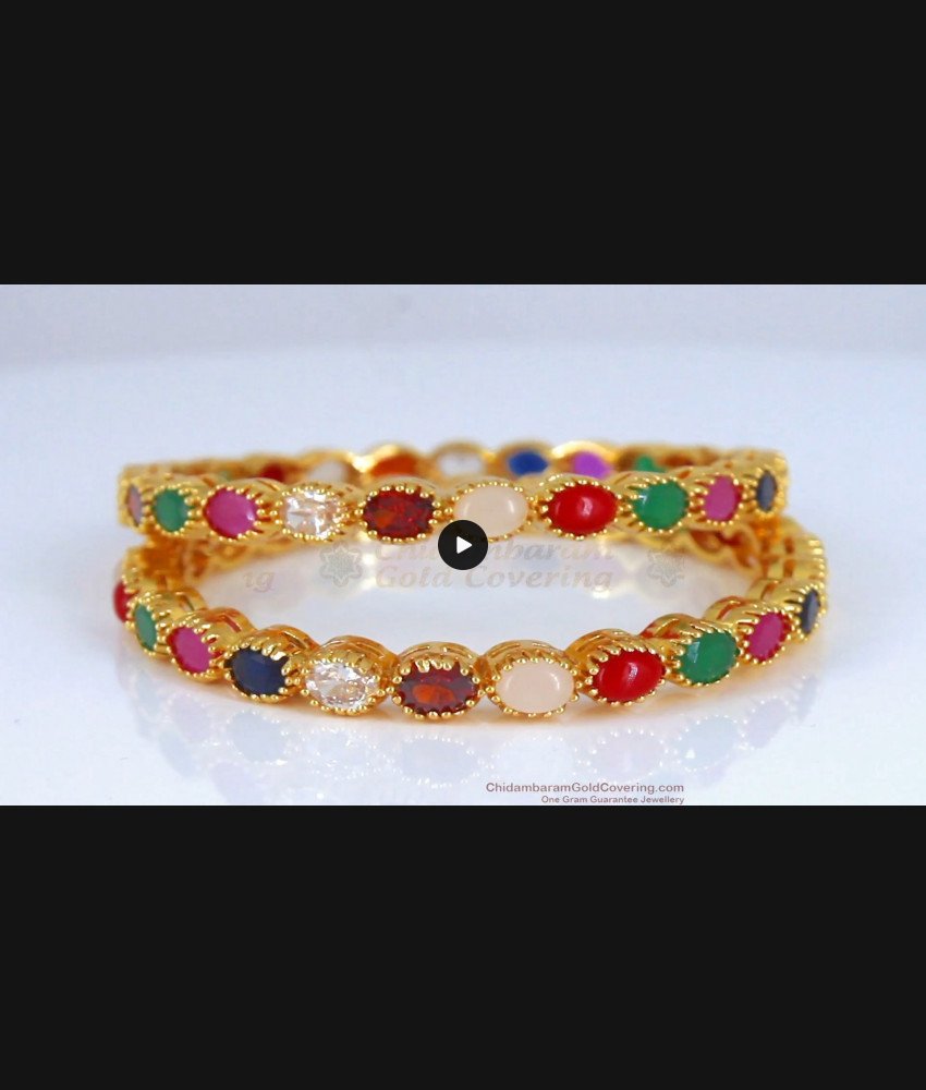 BR1794-2.4 Navaratna Stone Bangles South Indian One Gram Gold Jewelry