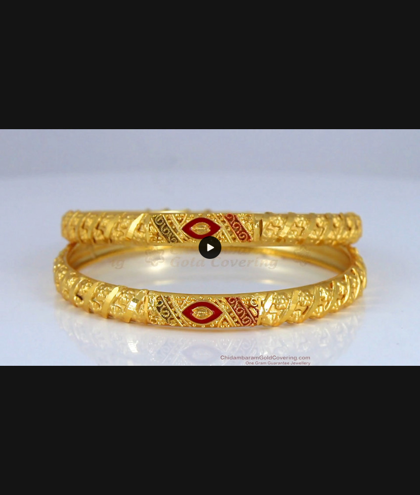 BR1825-2.6 Forming Two gram Gold Bangles Red Shaded Traditional Wear 