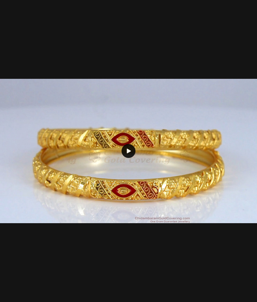 BR1825-2.4 Forming Two gram Gold Bangles Red Shaded Traditional Wear 