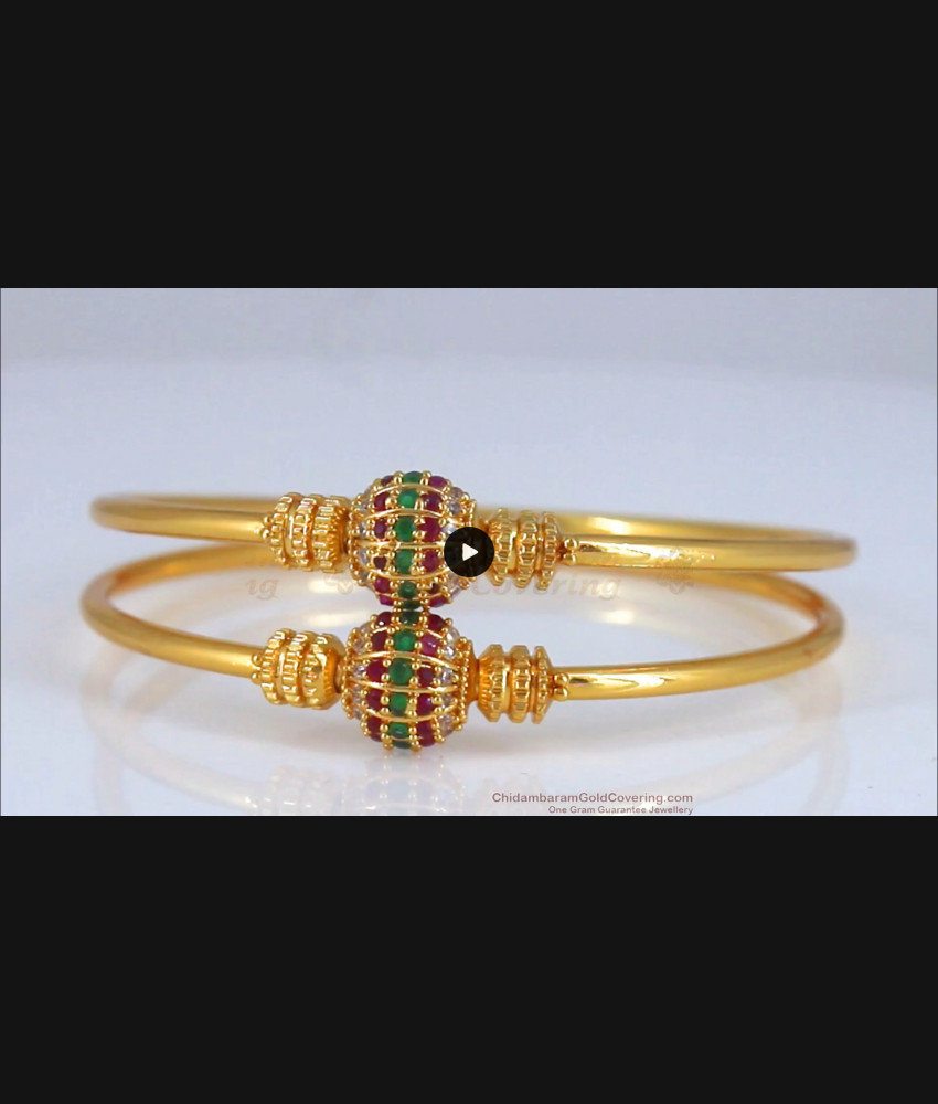 BR1861-2.4 Size Multi Stone Semi Ball Gold Designer Bangles