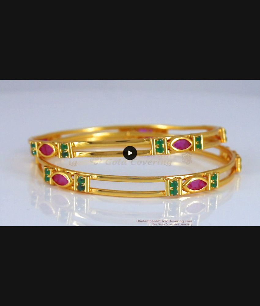 BR1863-2.8 Size Trendy Ruby Emerald Stone Real Gold Tone Bangles Buy Online