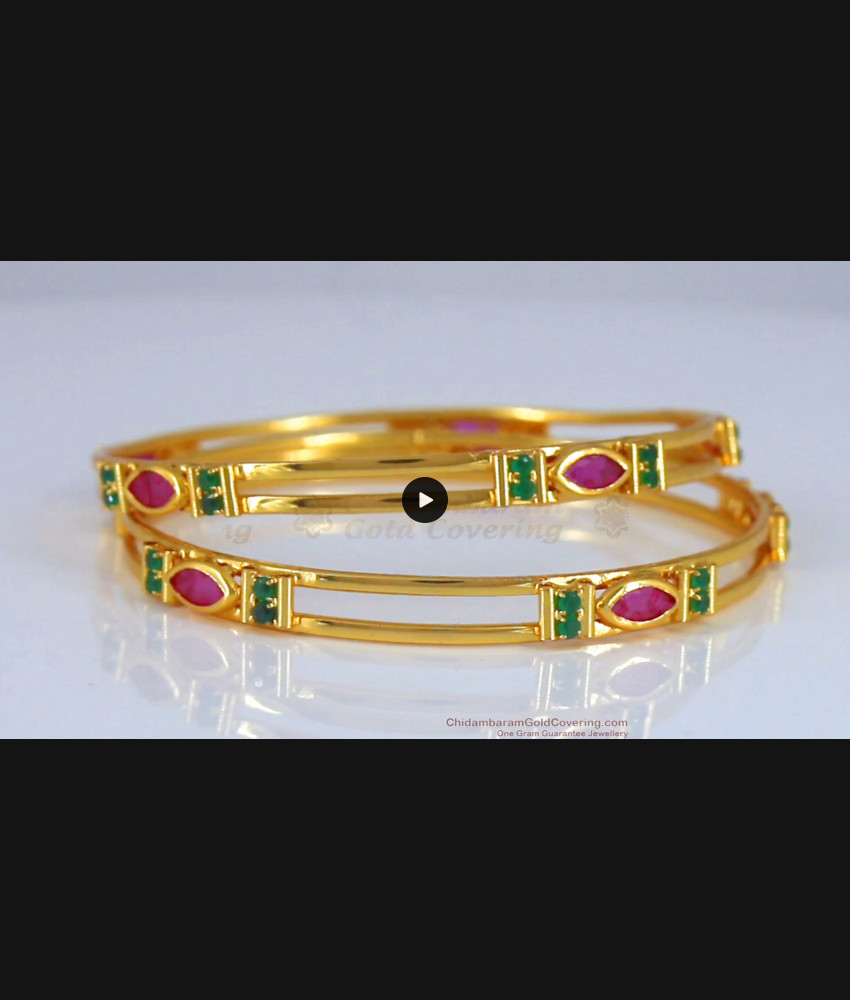 BR1863-2.6 Size Trendy Ruby Emerald Stone Real Gold Tone Bangles Buy Online