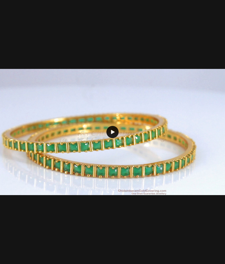 BR1877-2.10 Size Gorgeous Emerald Stone Party Wear Gold Bangles