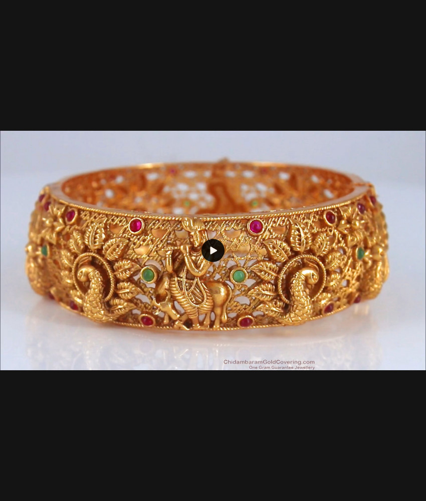 BR1882-2.4 Size Premium Antique Radhe Krishna Bangle Screw Type Nagas Jewelry Collections
