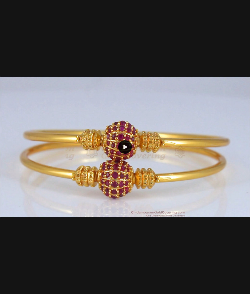 BR1884-2.4 Size Half Ball Full Ruby Stone Gold Bangles Shop Online