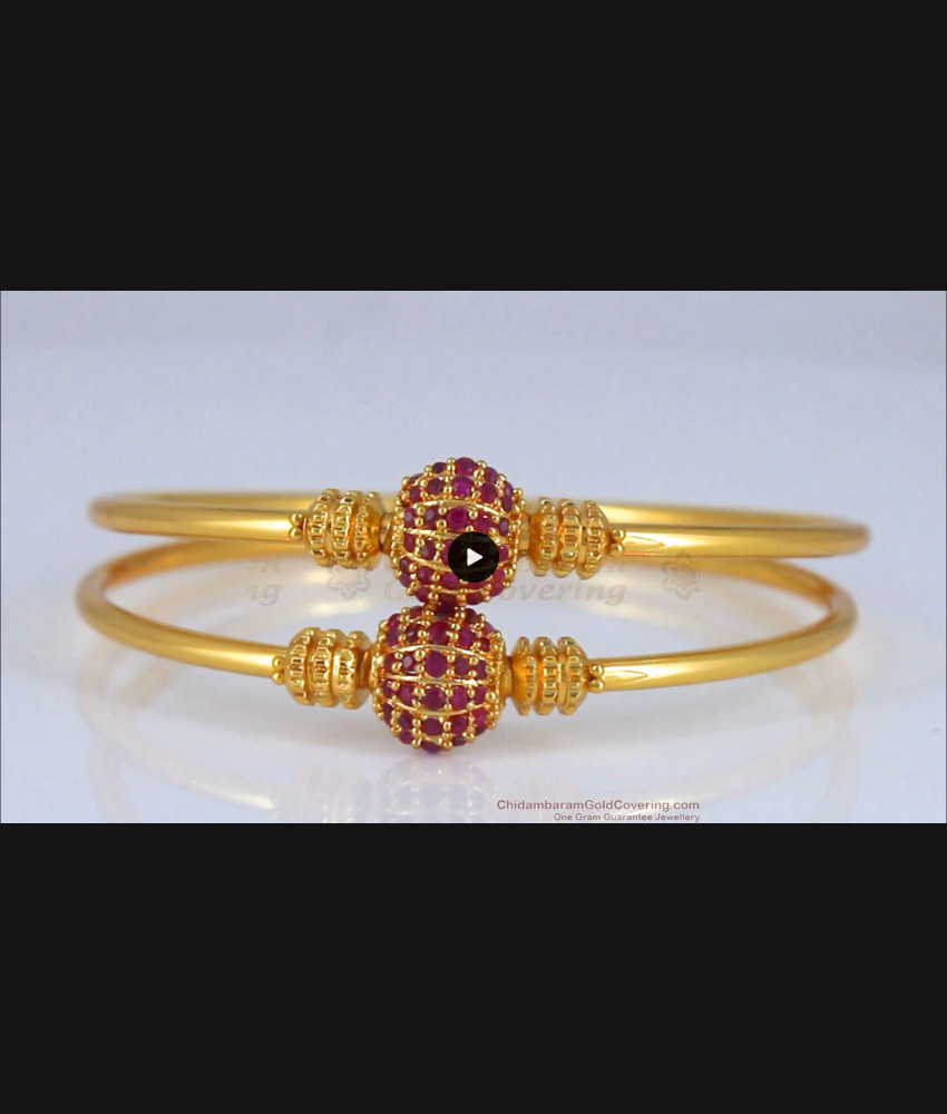 BR1884-2.8 Size Half Ball Full Ruby Stone Gold Bangles Shop Online