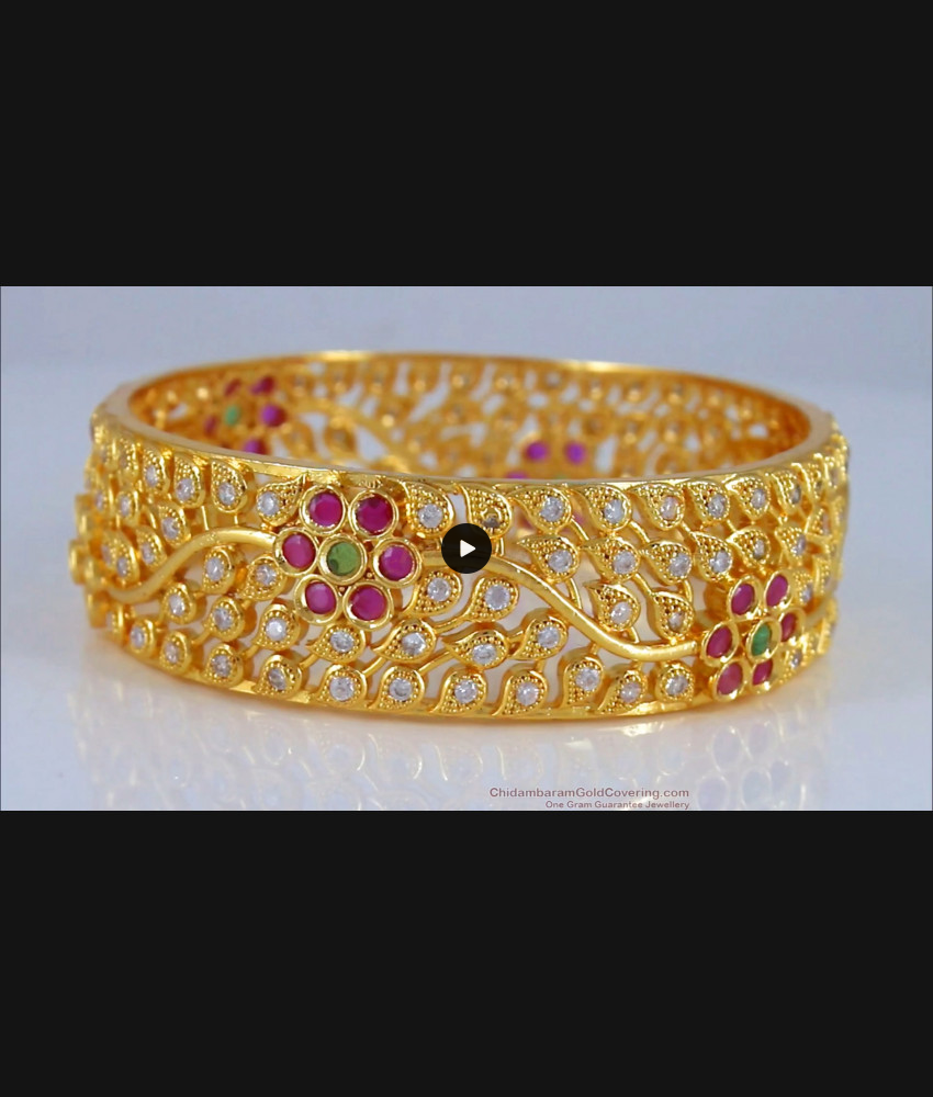 BR1886-2.6 Size Grand Multi Stone Gold Plated Kada Bangles Bridal Wear