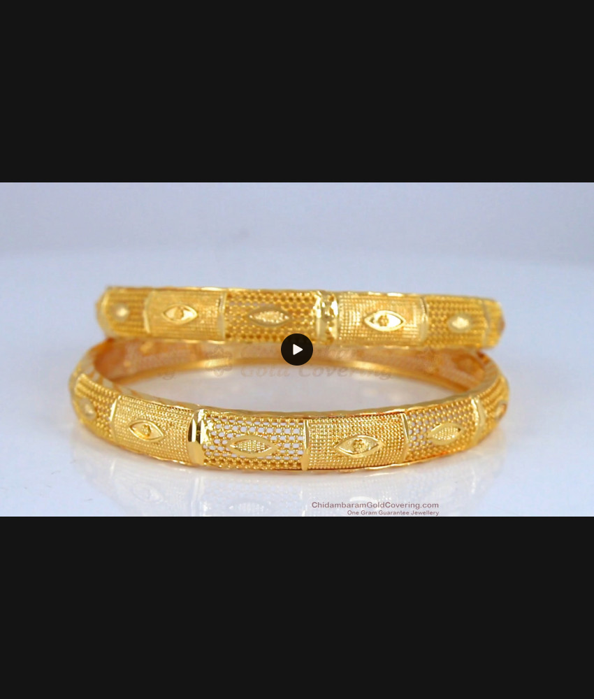 BR1900-2.6 Size One Gram Gold Plated Bangles Net Pattern Womens Fashion